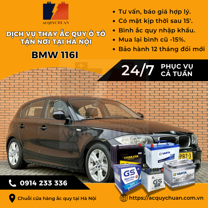 Ắc quy ô tô xe BMW 116i thay tận nơi, giá tốt tại Hà Nội