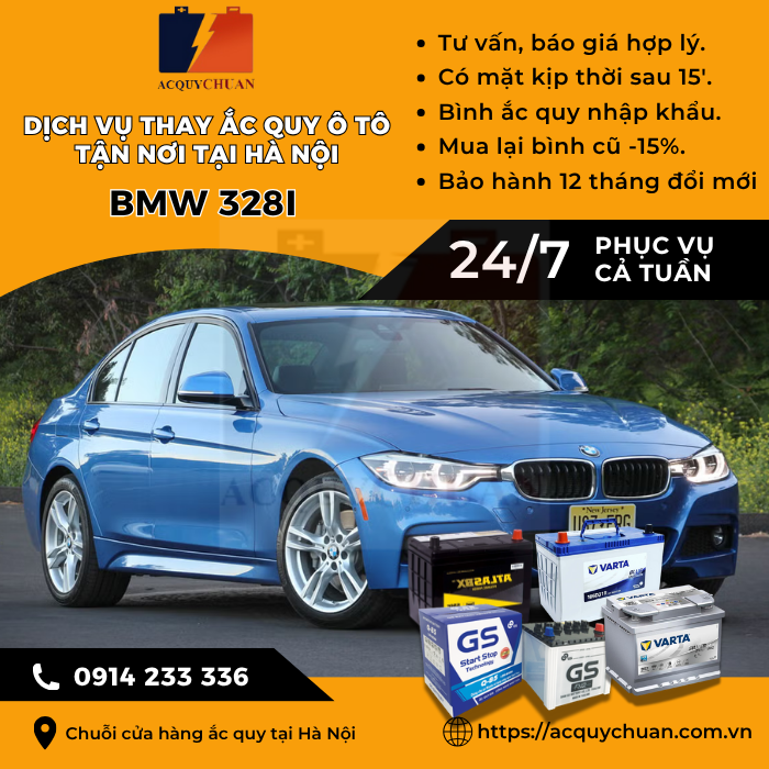 Ắc quy ô tô xe BMW 328i thay lắp tận nơi, giá tốt tại Hà Nội
