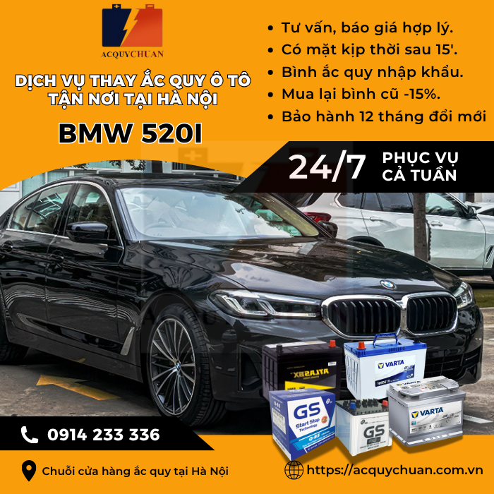 Ắc quy ô tô xe BMW 520i thay tận nơi, giá tốt tại Hà Nội