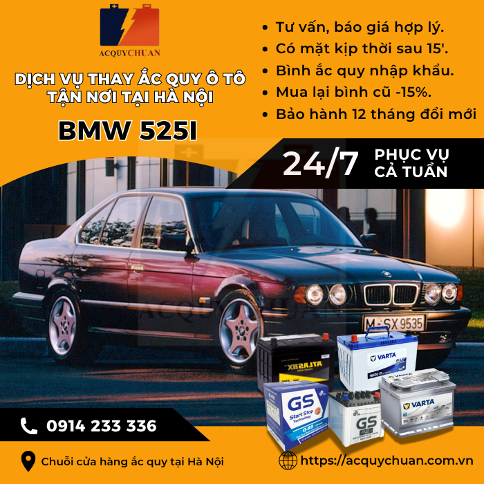 Ắc quy ô tô xe BMW 525i thay tận nơi, giá tốt tại Hà Nội