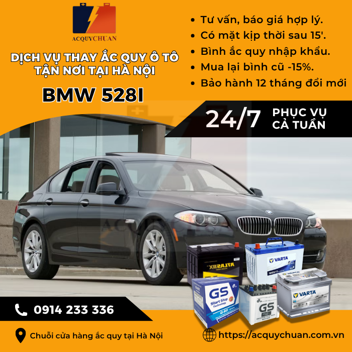 Ắc quy ô tô xe BMW 528i thay lắp tận nơi giá tốt tại Hà Nội