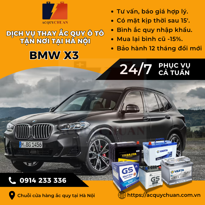 Ắc quy ô tô xe BMW X3 thay tận nơi giá bán tốt tại Hà Nội