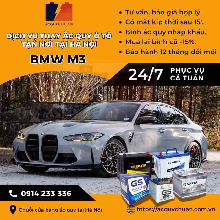Ắc quy ô tô xe BMW M3 thay tận nơi, giá bán tốt tại Hà Nội