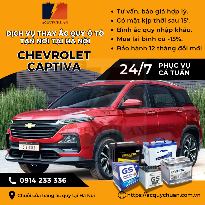 Ắc quy ô tô xe Chevrolet Captiva thay lắp giá tốt tại Hà Nội