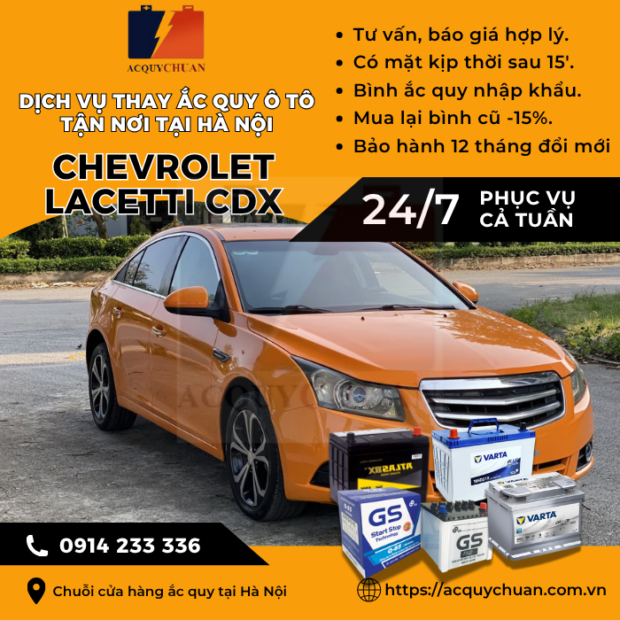 Ắc quy ô tô xe Chevrolet Lacetti CDX thay giá tốt tại Hà Nội