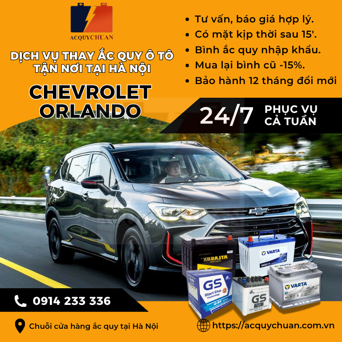 Ắc quy ô tô xe Chevrolet Orlando thay lắp, giá tốt tại Hà Nội