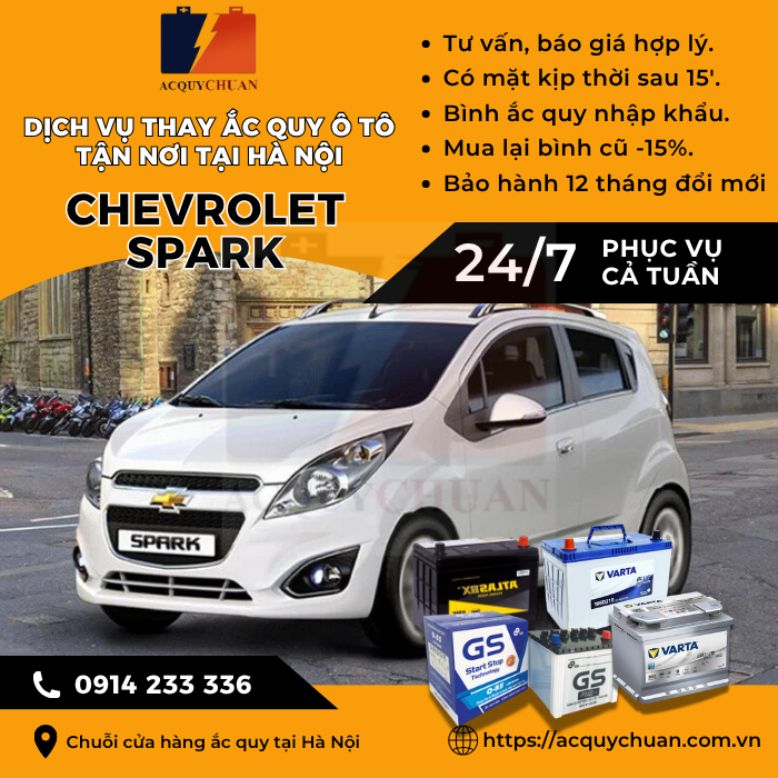 Ắc quy ô tô xe Chevrolet Spark thay giá bán tốt tại Hà Nội