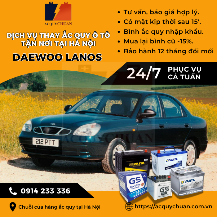 Ắc quy ô tô xe Daewoo Lanos - dịch vụ lắp đặt tận nơi tại Hà Nội