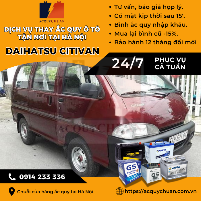 Ắc quy ô tô xe Daihatsu Citivan - cứu hộ, thay lắp tận nơi tại Hà Nội