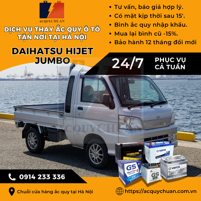 Ắc quy ô tô xe Daihatsu Hijet Jumbo - cứu hộ, thay lắp tận nơi tại Hà Nội