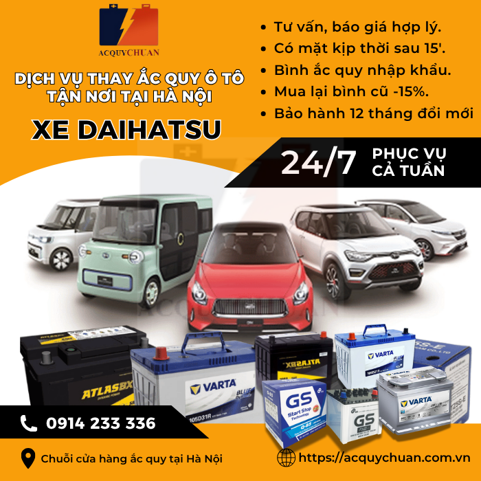 Ắc quy ô tô xe Daihatsu - cứu hộ, thay lắp tận nơi tại Hà Nội