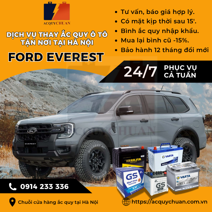 Ắc quy ô tô xe Ford Everest - cứu hộ, thay lắp tận nơi tại Hà Nội