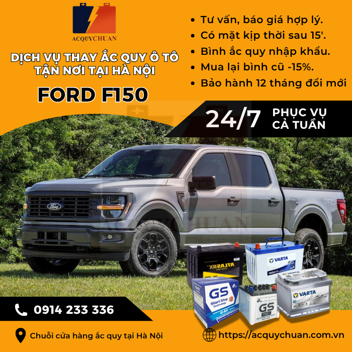 Ắc quy ô tô xe Ford F150 - cứu hộ, thay lắp tận nơi tại Hà Nội