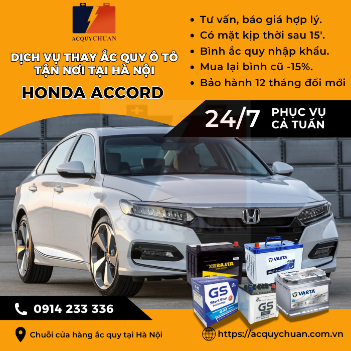 Ắc quy ô tô xe Honda Accord - cứu hộ, thay lắp tận nơi tại Hà Nội