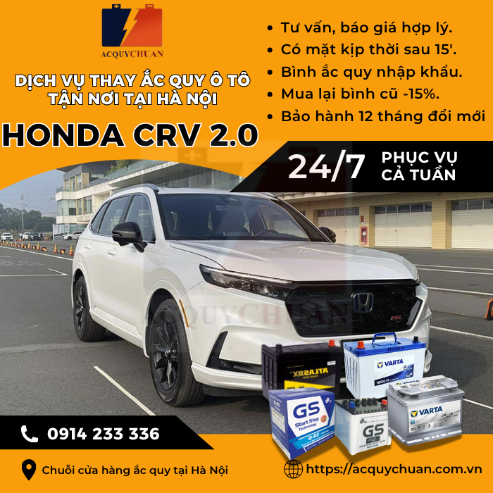 Ắc quy ô tô xe Honda CRV 2.0 - cứu hộ, thay lắp tận nơi tại Hà Nội