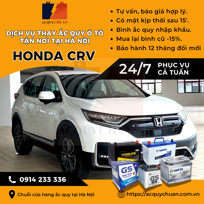 Ắc quy ô tô xe Honda CRV - cứu hộ, thay lắp tận nơi tại Hà Nội