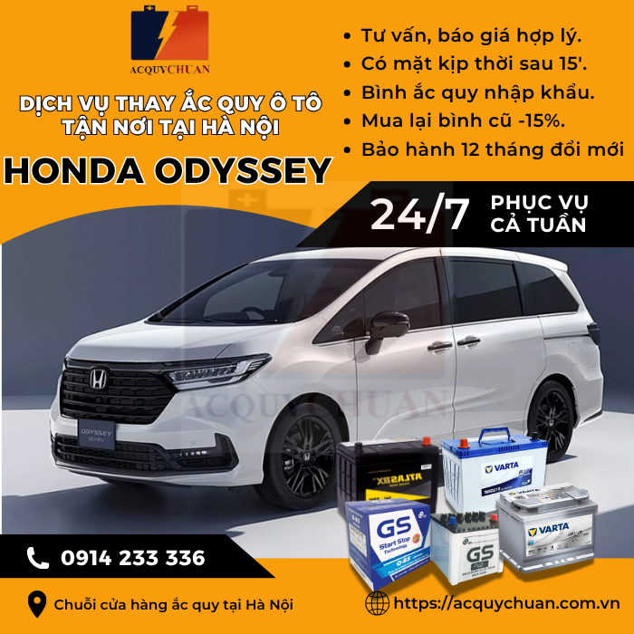 Ắc quy ô tô xe Honda Odyssey - cứu hộ, thay lắp tận nơi tại Hà Nội