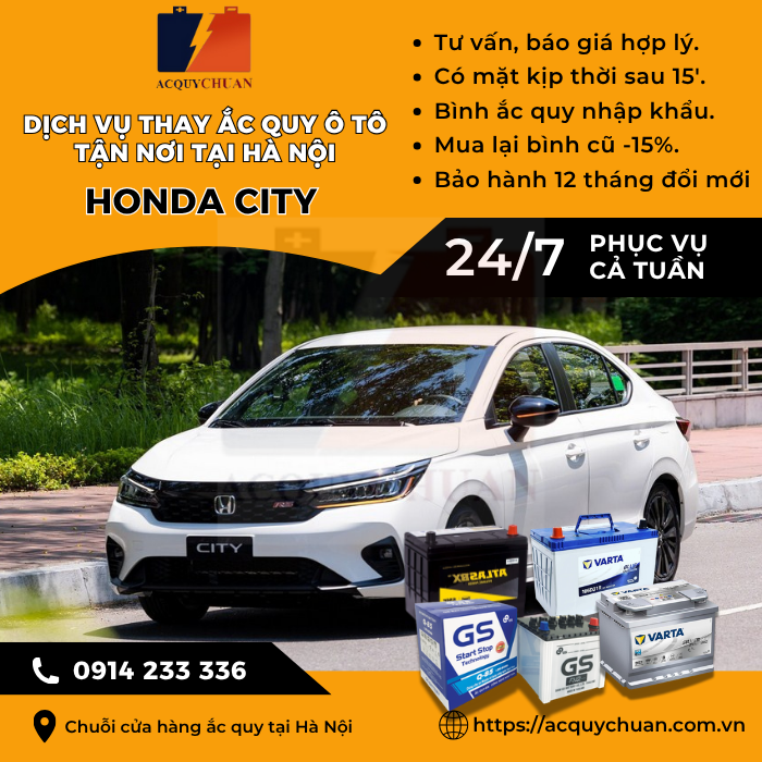 Ắc quy ô tô xe Honda City - cứu hộ, thay lắp tận nơi tại Hà Nội