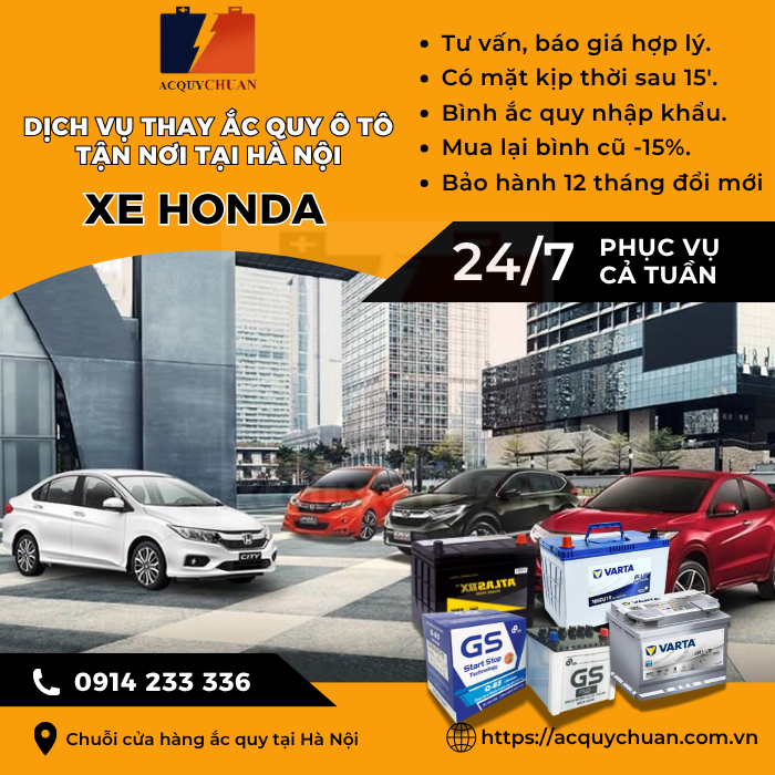 Ắc quy ô tô xe Honda - cứu hộ, thay lắp tận nơi tại Hà Nội