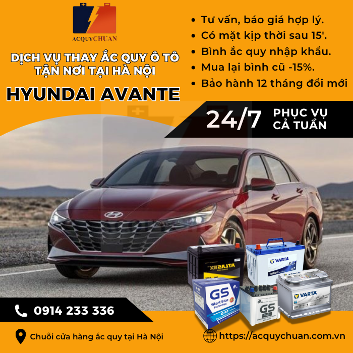 Ắc quy ô tô xe Hyundai Avante - cứu hộ, thay lắp tận nơi tại Hà Nội.