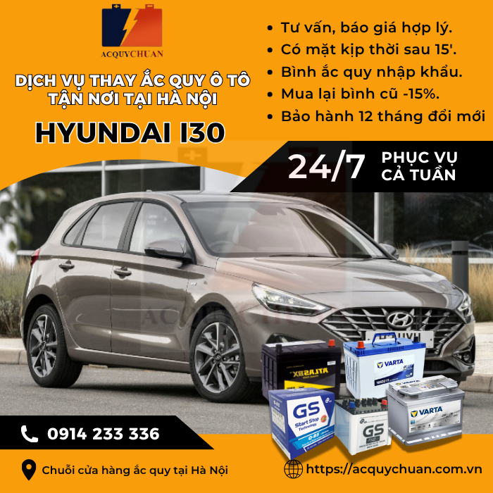 Ắc quy ô tô xe Hyundai i30 - cứu hộ, thay lắp tận nơi tại Hà Nội.