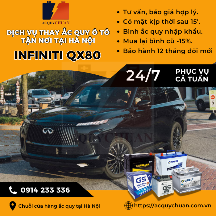 Ắc quy ô tô xe Infiniti QX80 - cứu hộ, thay lắp, giá bán tại Hà Nội.