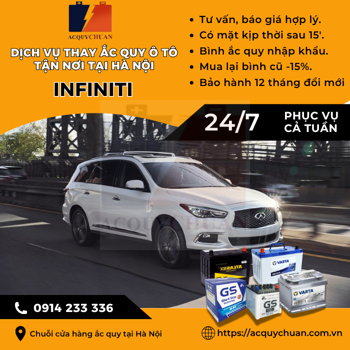 Ắc quy ô tô xe Infiniti - cứu hộ, thay lắp, giá bán tại Hà Nội.