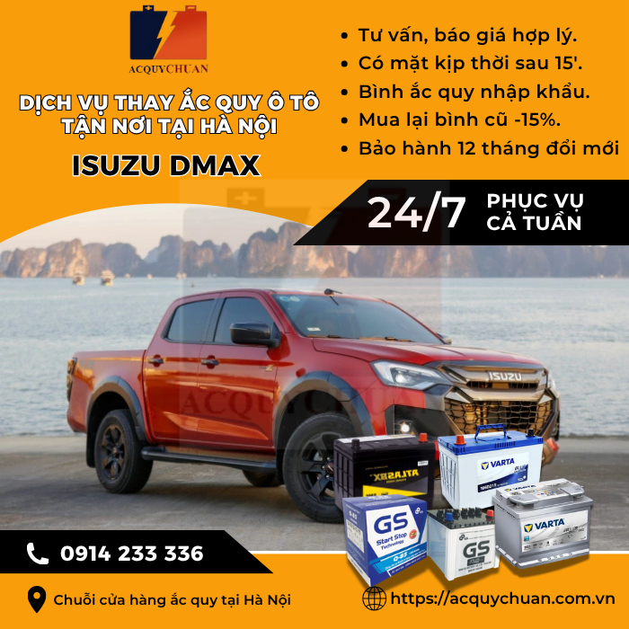 Ắc quy ô tô xe Isuzu Dmax - cứu hộ, thay lắp tận nơi tại Hà Nội