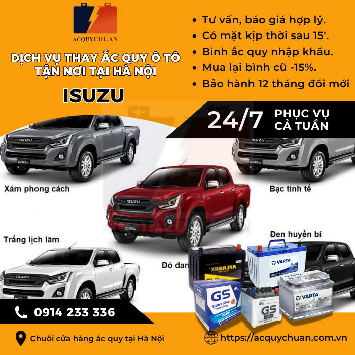Ắc quy ô tô xe Isuzu - cứu hộ, thay lắp tận nơi tại Hà Nội