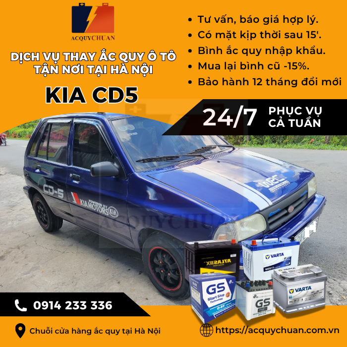 Ắc quy ô tô xe Kia CD5 - cứu hộ, thay lắp tận nơi tại Hà Nội