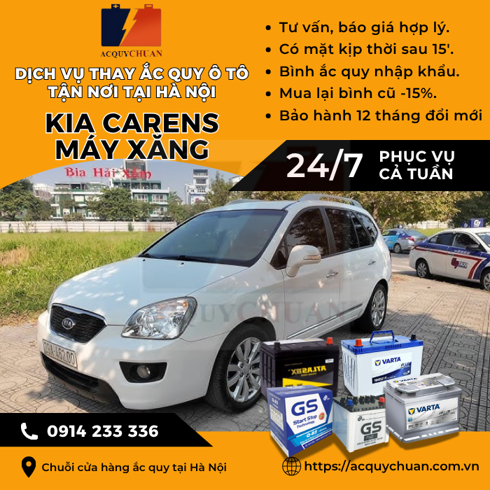 Ắc quy ô tô xe Kia Carens máy xăng - cứu hộ, thay lắp tận nơi tại Hà Nội