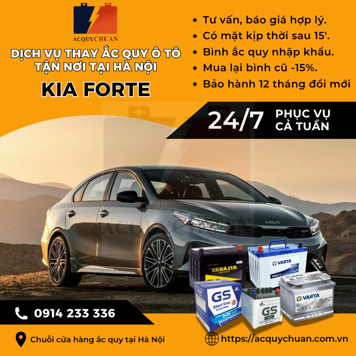 Ắc quy ô tô xe Kia Forte - cứu hộ, thay lắp tận nơi tại Hà Nội