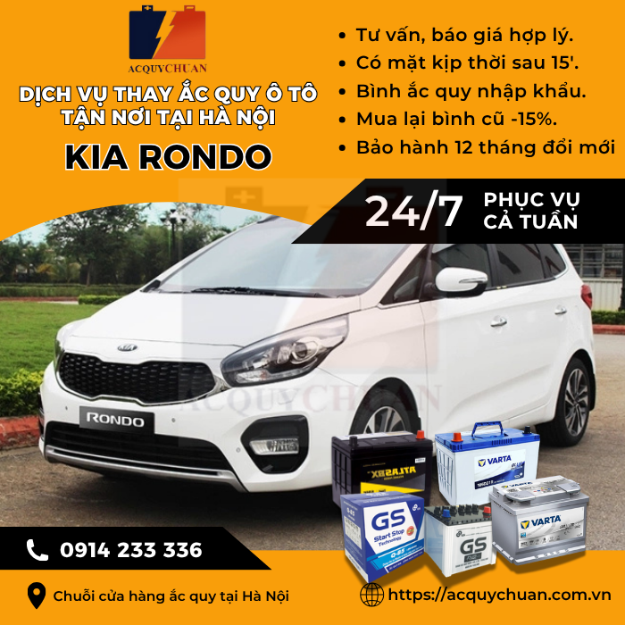 Ắc quy ô tô xe Kia Rondo - cứu hộ, thay lắp tận nơi tại Hà Nội