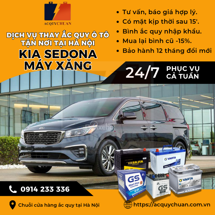 Ắc quy ô tô xe Kia Sedona máy xăng - cứu hộ, thay lắp tận nơi tại Hà Nội
