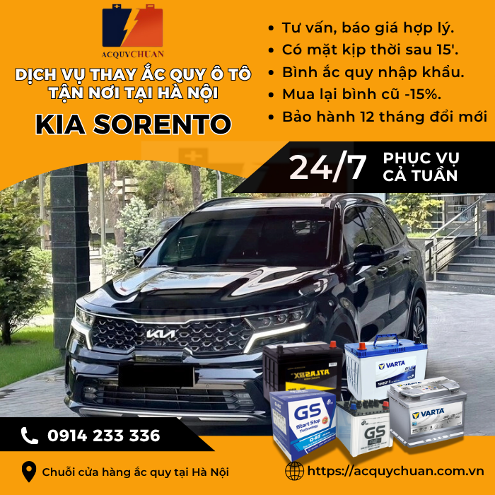 Ắc quy ô tô xe Kia Sorento - cứu hộ, thay lắp tận nơi tại Hà Nội
