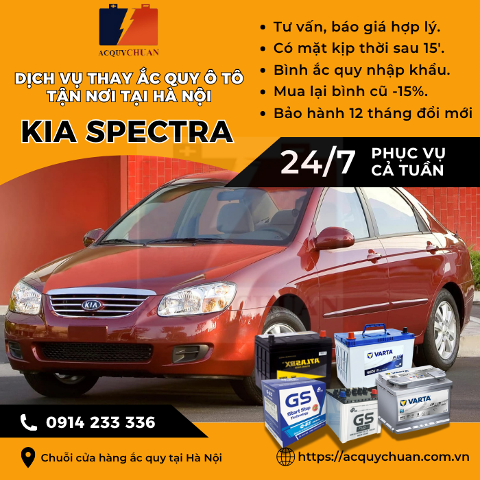 Ắc quy ô tô xe Kia Spectra - cứu hộ, thay lắp tận nơi tại Hà Nội