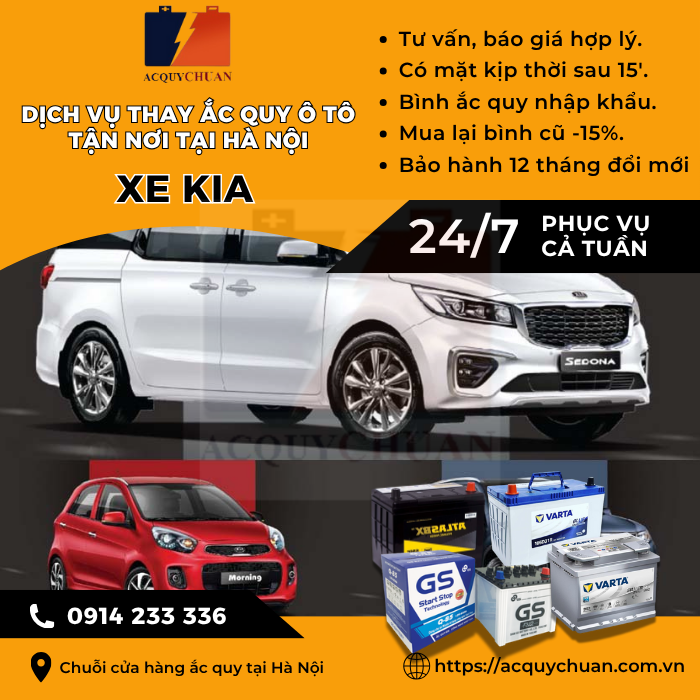 Ắc quy ô tô xe Kia - cứu hộ, thay lắp tận nơi tại Hà Nội