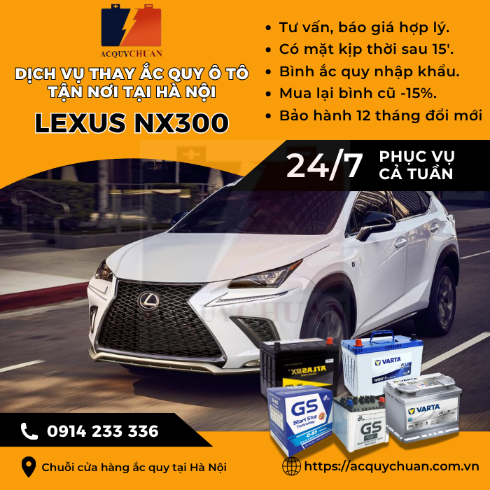 Ắc quy ô tô xe Lexus NX300 - cứu hộ, thay lắp tận nơi tại Hà Nội