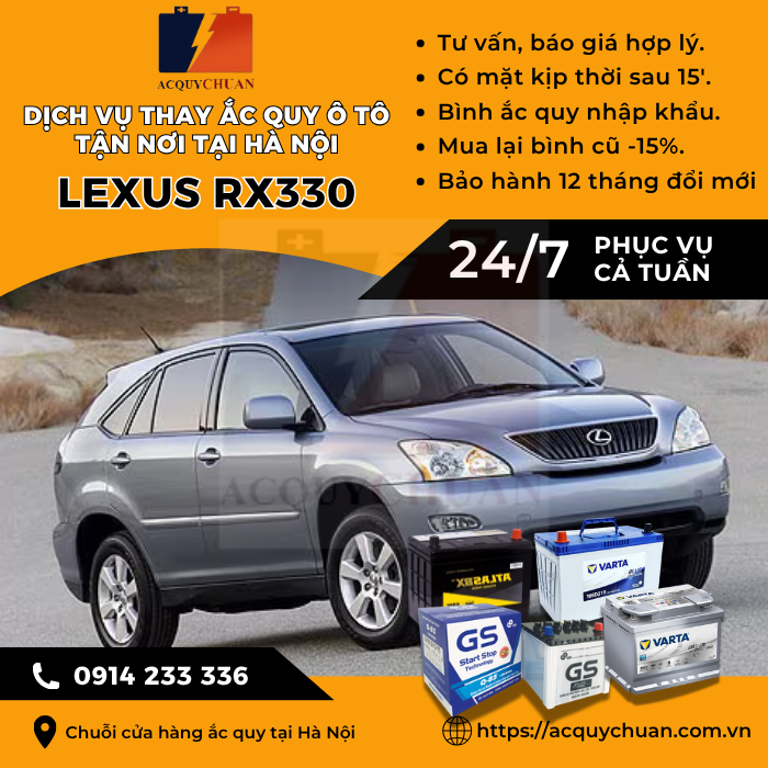 Ắc quy ô tô xe Lexus RX330 - cứu hộ, thay lắp tận nơi tại Hà Nội