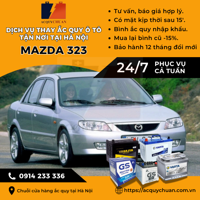 Ắc quy ô tô xe Mazda 323 - cứu hộ, thay lắp tận nơi tại Hà Nội