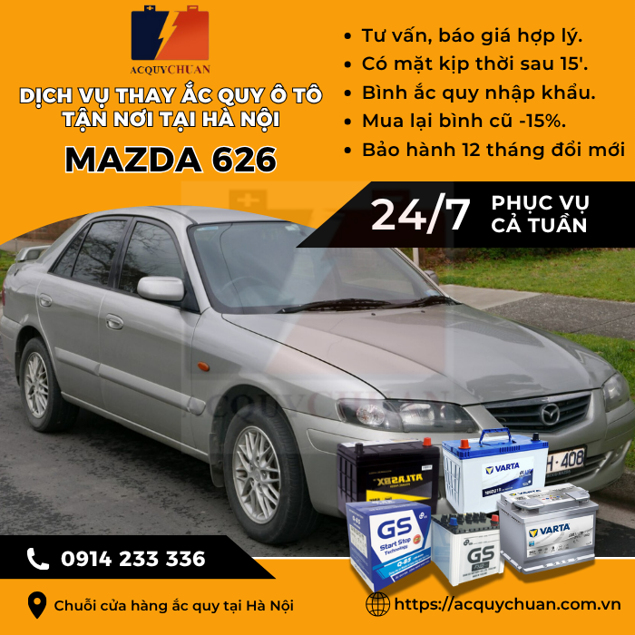 Ắc quy ô tô xe Mazda 626 - cứu hộ, thay lắp tận nơi tại Hà Nội