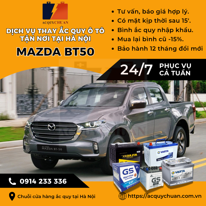 Ắc quy ô tô xe Mazda BT50 - cứu hộ, thay lắp tận nơi tại Hà Nội