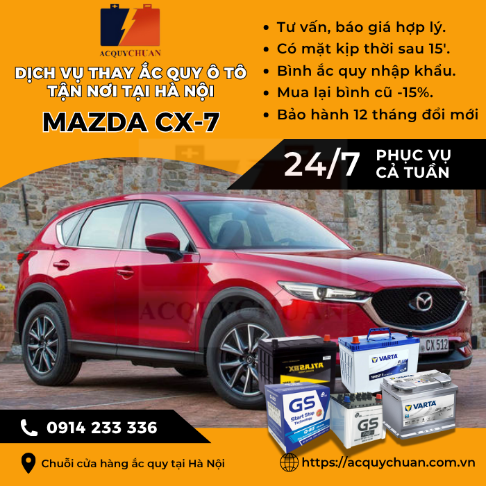 Ắc quy ô tô xe Mazda CX-7 - cứu hộ, thay lắp tận nơi tại Hà Nội