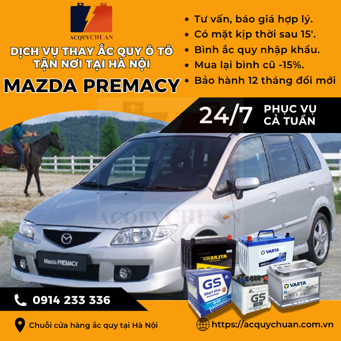 Ắc quy ô tô xe Mazda Premacy - cứu hộ, thay lắp tận nơi tại Hà Nội