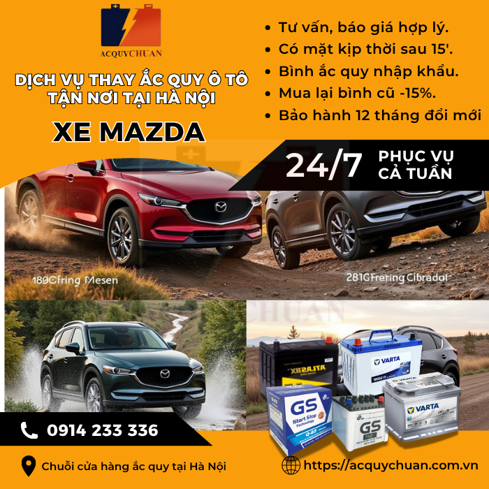 Ắc quy ô tô xe Mazda - cứu hộ, thay lắp tận nơi tại Hà Nội