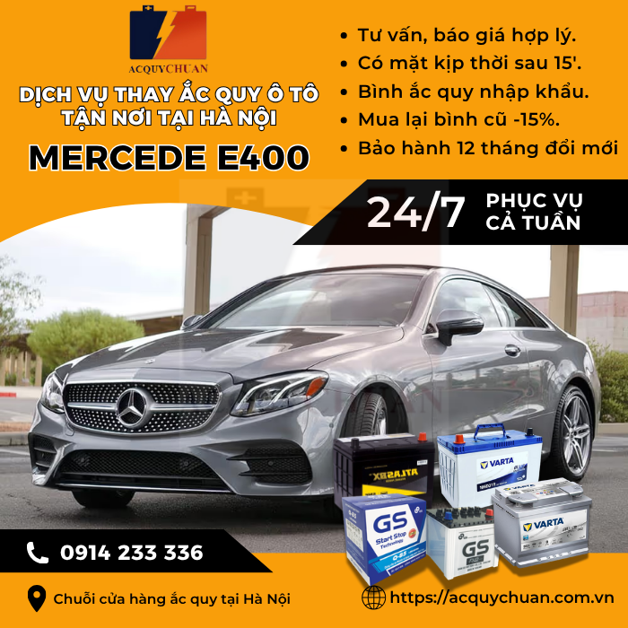 Ắc quy ô tô xe Mercede E400 - cứu hộ, thay lắp tận nơi tại Hà Nội