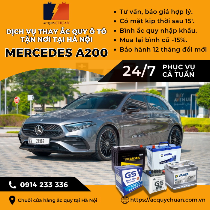 Ắc quy ô tô xe Mercedes A200 - cứu hộ, thay lắp tận nơi tại Hà Nội