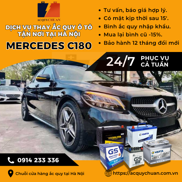 Ắc quy ô tô xe Mercedes C180 - cứu hộ, thay lắp tận nơi tại Hà Nội