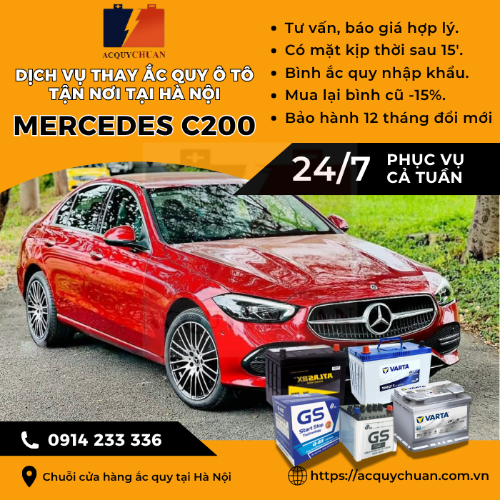 Ắc quy ô tô xe Mercedes C200 - cứu hộ, thay lắp tận nơi tại Hà Nội