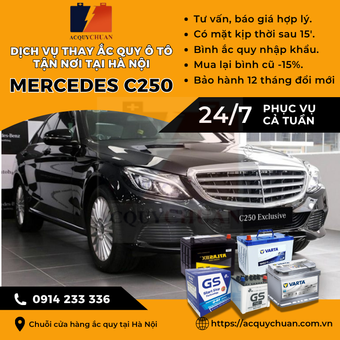 Ắc quy ô tô xe Mercedes C250 - cứu hộ, thay lắp tận nơi tại Hà Nội